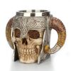 1pc Horn Cup; Skull Cup; Beer Glass; 3D Viking Skull Beer Mug; Coffee Cup; Stainless Steel Viking Drinking Mug With Double Ram Horn