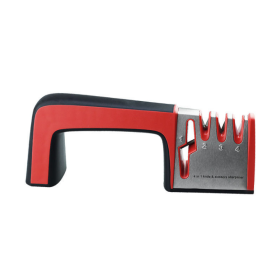 A Four-in-one Family Uses A Sharpener To Sharpen A Kitchen Knife (Option: Black and red)