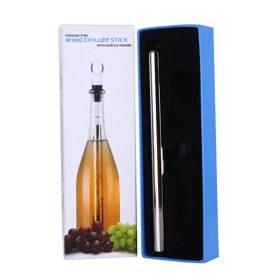 Wine Bottle Cooler Stick Stainless Steel Wine Chilling Rod Leakproof Wine Chiller Beer Beverage Frozening Stick Bar Tools (Option: Silver-Box packaging)