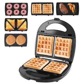 Electric Sandwich Maker Waffle Panini Press Grill with Removable Non-Stick Plates Double-Sided Heating Cool Touch Handle For Breakfast Steak Toaster B (type: 5 In 1 Maker)