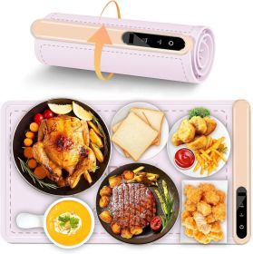 Silicone Electric Roll Up Heating Tray Food Warmers Mat Portable Hot Plates to Keep Food Warm (Color: WM-Rose Quartz)