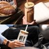 Glass Water Tumble Straw Silicone Bamboo Lids Iced Coffee Cup Bottle Reusable